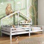 Lit cabane tipi enfant - jaerliub - 90x200cm - bois massif - blanc