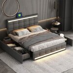 Lit capitonné double 140 x 200 cm sommier à lattes lit adulte avec led éclairage et usb 4 rangement tiroirs ... Lit capitonné double 140 x 200 cm sommier à lattes lit adulte avec led éclairage et usb 4 rangement tiroirs ...