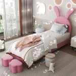 Lit capitonné - okwish - 90x200 cm - led - oreilles de lapin - rose Lit capitonné - okwish - 90x200 cm - led - oreilles de lapin - rose