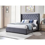 Lit avec tte de lit capitonne - 160 x 200 cm - velours - gris - massimo ii