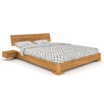 Lit avec t�te de lit int�gr�e en ch�ne massif clair 140x190 - lt36007 - bois clair - terre de nuit
