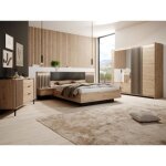 Lit avec chevets 160 x 200 cm - avec leds - coloris : naturel et noir + sommier - ariada