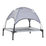 Lit chien surelev� avec parasol - pawhut - lit de camp chat sur pieds respirant anti - uv - m�tal oxford ...