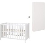 Lit bb 2 en 1 roba - blanc - 60x120 cm - lit cododo avec 5 barres amovibles - hauteur rglable