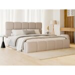 Lit coffre 140 x 190 cm - tissu effet cuir - beige - damado de pascal morabito