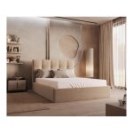 Lit coffre 140 x 190 cm - velours - beige - mirdal