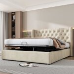 Lit coffre 140 x 200 cm lit adulte rembourr� en velours d�cor avec rivets et boutons sommier � lattes ...