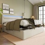 Lit double 140 x 200 cm en simili cuir avec led lit coffre adulte de rangement sommier  lattes inclus ...
