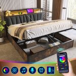 Lit coffre - leytn - 140x200 cm - tête de lit led avec usb - espace de rangement - sommier à lattes Lit coffre - leytn - 140x200 cm - tête de lit led avec usb - espace de rangement - sommier à lattes