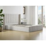 Lit coffre 160 x 200 cm avec banc - tissu - beige + matelas - douino