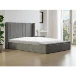Lit coffre 160 x 200 cm avec banc - tissu - gris - douino