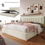 Lit coffre 160 x 200 cm avec led multicolore - jaerliub - cadre de lit - bois massif - blanc Lit coffre 160 x 200 cm avec led multicolore - jaerliub - cadre de lit - bois massif - blanc