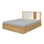 Lit coffre 160x200 en bois moderne led et 2 tables de chevet freeman