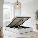Lit coffre 160x200 cm cocoon + sommier / tissu bouclette blanc Lit coffre 160x200 cm cocoon + sommier / tissu bouclette blanc