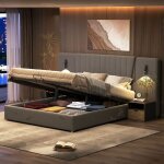 Lit coffre 180200cm - lit adulte double avec dossier extra - long lampe de lecture chargement usb et ...