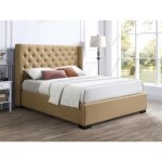 Lit coffre 180 x 200 cm avec tête de lit capitonnée - tissu - beige + matelas - massimo Lit coffre 180 x 200 cm avec tête de lit capitonnée - tissu - beige + matelas - massimo