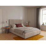 Lit coffre 180 x 200 cm avec tte de lit coutures verticales - tissu - taupe + matelas - sarah