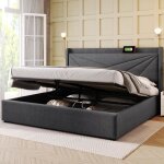Lit coffre 180x200 cm avec chargement usb type c - structure de lit double avec sommier  lattes - tissu ...