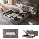 Modernluxe lit coffre 180x200 cm avec lampes et ports usb sommier à lattes tête de lit large tissu en ... Modernluxe lit coffre 180x200 cm avec lampes et ports usb sommier à lattes tête de lit large tissu en ...