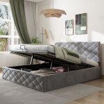 Lit coffre adulte 140 x 200 cm - tissu en flanelle - sommier inclus - tte de lit rglable - scandinave ...