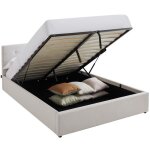 Lit coffre adulte 140x190 cm avec t�te de lit matelass�e en tissu beige et sommier - tina