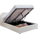 Lit coffre adulte 140x190 cm avec t�te de lit matelass�e en velours beige - suzon