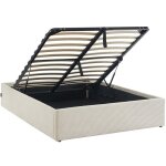 Lit coffre adulte 140x190 cm en velours c�tel� beige avec sommier - handy