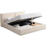 Lit coffre adulte 160x200 cm avec sommier et t�te de lit matelass�e en velours c�tel� beige - arno