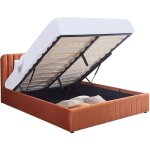 Lit coffre adulte 160x200 cm avec t�te de lit capitonn�e en velours terracotta - ava