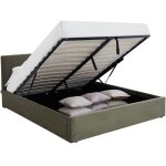 Lit coffre adulte 160x200 cm avec t�te de lit matelass�e en velours c�tel� vert et sommier - tina