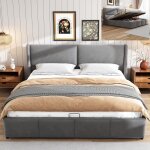 Lit coffre adulte 180x200 cm - modernluxe - gris - sommier � lattes et espace de rangement