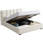 Lit coffre adulte 180x200 cm avec sommier et t�te de lit capitonn�e en tissu boucl� beige - lola