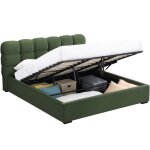 Lit coffre adulte 180x200 cm avec sommier et t�te de lit capitonn�e en velours vert kaki - lola