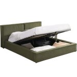 Lit coffre adulte 180x200 cm avec sommier et t�te de lit matelass�e en velours c�tel� vert - arno