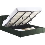 Lit coffre adulte 180x200 cm avec t�te de lit capitonn�e en velours vert kaki - ava