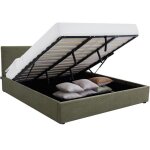 Lit coffre adulte 180x200 cm avec t�te de lit matelass�e en velours c�tel� vert et sommier - tina