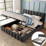 Lit double coffre 140x200cm avec sommier � lattes en m�tal lit adulte avec espace de rangement t�te de ...