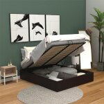 Lit coffre adulte contemporain simili noir - majesty - l 140 x l 190 cm - sommier  lattes - rangement ...