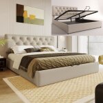 Lit coffre adulte - 2 personnes - 160x200cm - bois massif - sommier  lattes en mtal - tte de lit rglable ...