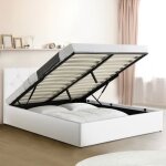 Idmarket lit coffre double austin avec t�te de lit et sommier 160 x 200 cm pvc blanc