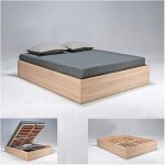 Lit coffre bilbao 160x200 cm + sommier / d�cor ch�ne blanchi