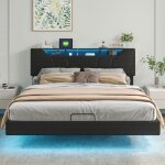Lit coffre capitonné 140x200 cm avec lumineuse led et port de chargement usb tête de lit en rangement ... Lit coffre capitonné 140x200 cm avec lumineuse led et port de chargement usb tête de lit en rangement ...