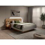 Lit coffre avec chevets 160 x 200 cm - avec leds - coloris : naturel et blanc - desado
