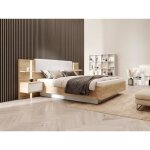 Lit coffre avec chevets 160 x 200 cm - avec leds - coloris : naturel et blanc - elynia