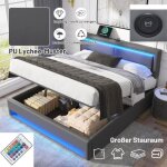 Lit coffre double 160200 cm lit 2 personnes avec port usb (prend en charge le chargement sans fil et ...