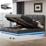 Lit coffre double 180x200 cm - led int�gr�e - t�te de lit r�glable - simili cuir - contemporain