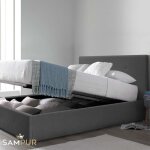 Lit coffre double 180x200 prestigieux sampur gris fonc sommier tissu capitonn inclus rangement pratique ...