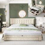 Lit coffre double 180x200cm en velours avec grand tiroir dcor avec boutons sommier  lattes inclus style ...