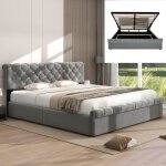 Lit rembourr 180 x 200 cm avec sommier  lattes et tte de lit lit coffre avec tte de lit rglable ...