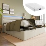Lit 140x200 avec sommier et matelas lit coffre double avec rangement barre hydraulique tte de lit avec ...